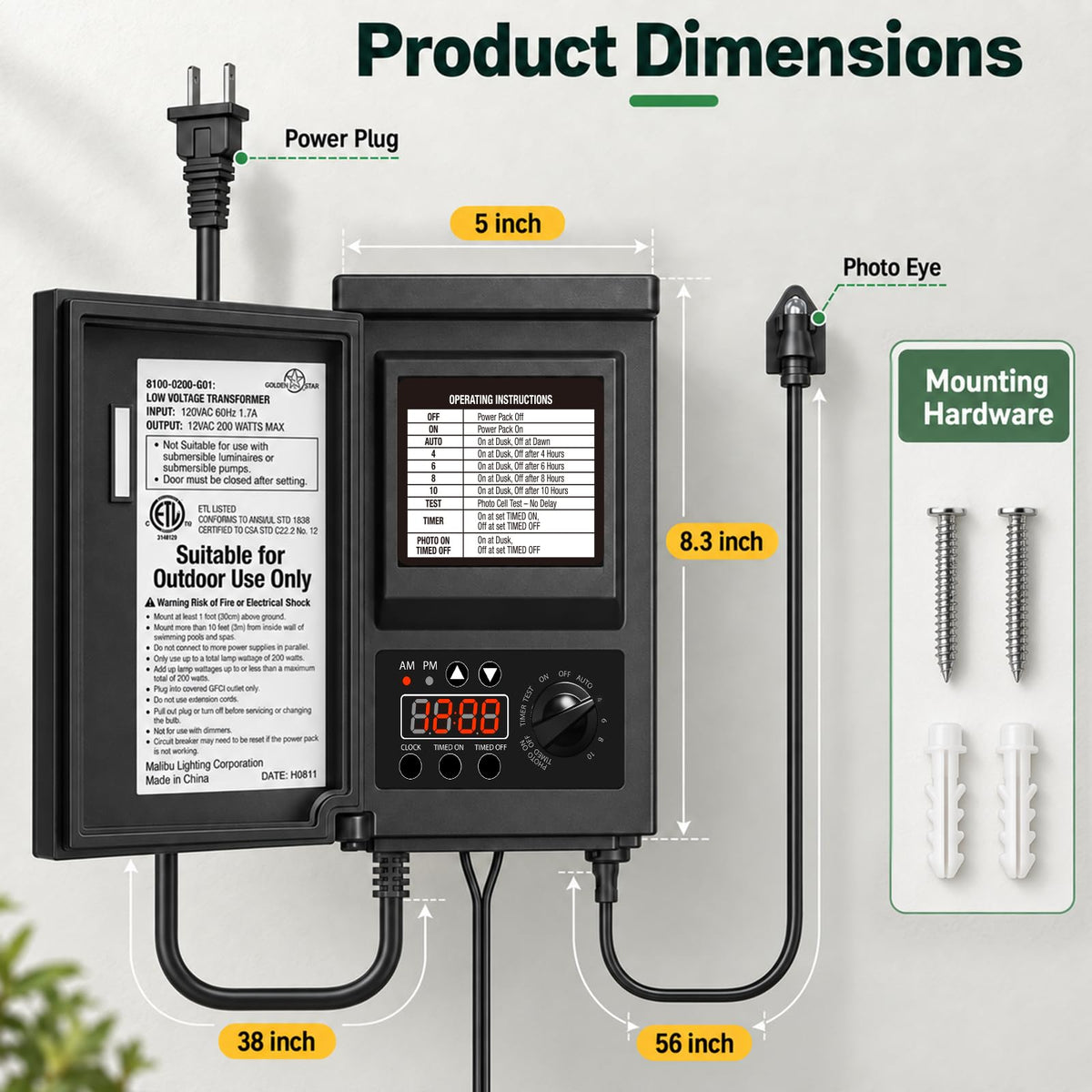 200W Low Voltage Transformer with Sensor and Weather Shield I7368