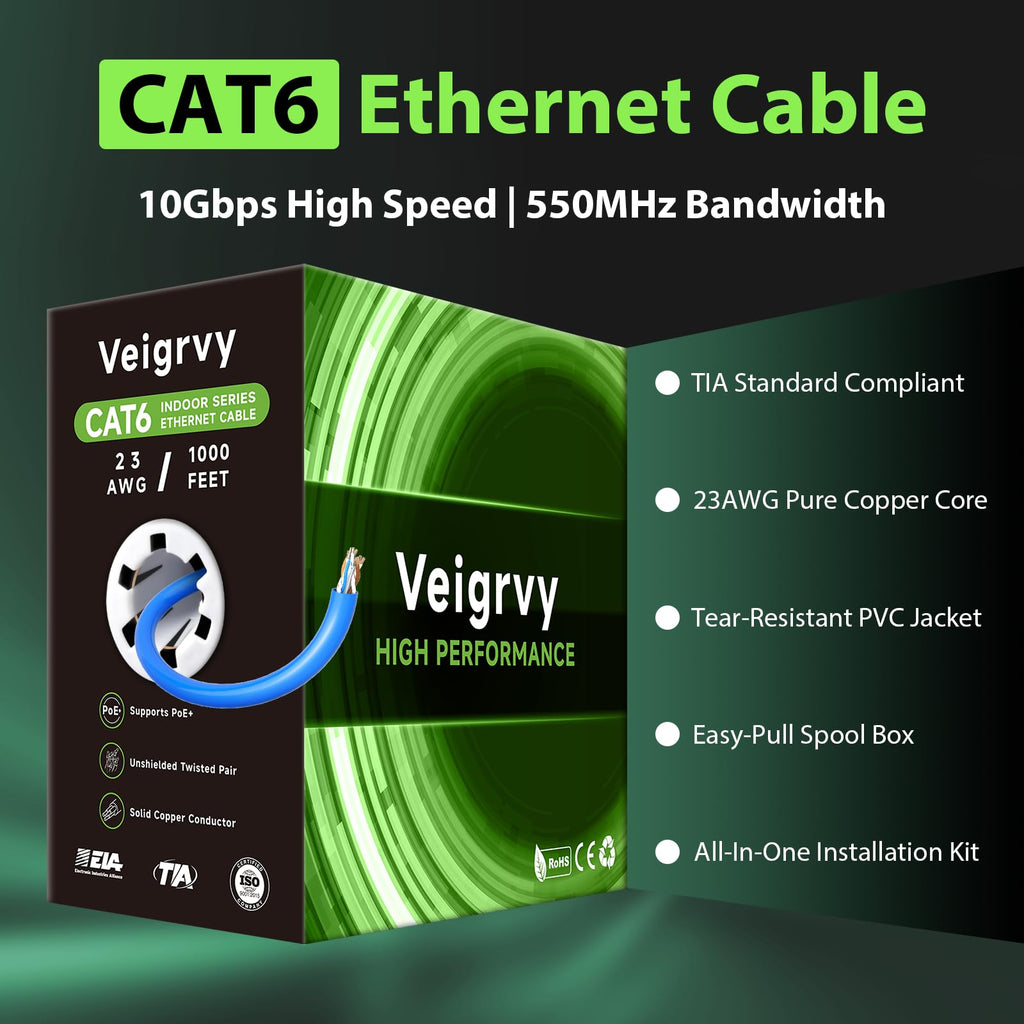 Cat 6 1000 ft 23AWG Solid Bare Copper UTP Ethernet Cable G2366