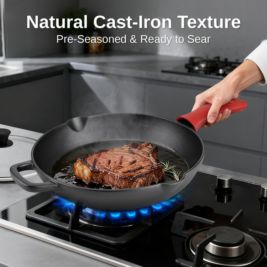 10 Inch Pre-Seasoned Cast Iron Skillet with Lid Z447
