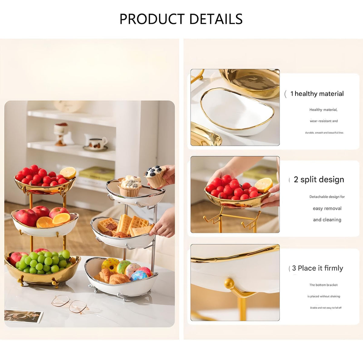 3 Tier Ceramic Fruit Bowl with Metal Stand T778