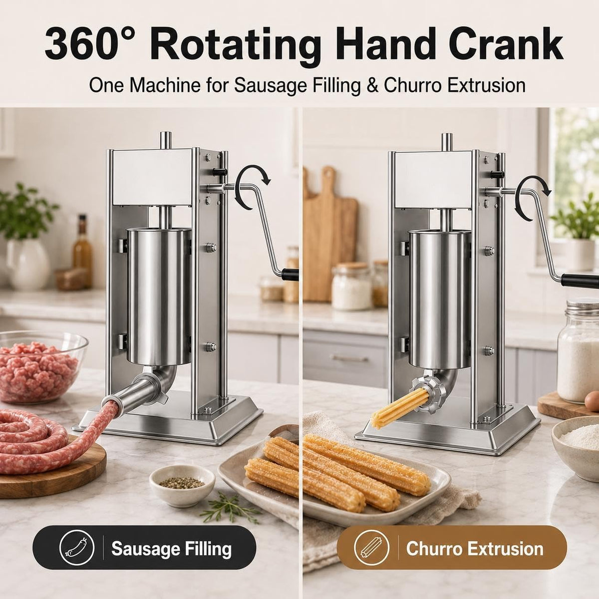 Manual Churro Maker & Sausage Filler, Stainless Steel X6040