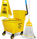 Yellow 35Qt Mop Bucket with Side Press Wringer on Wheels L41870