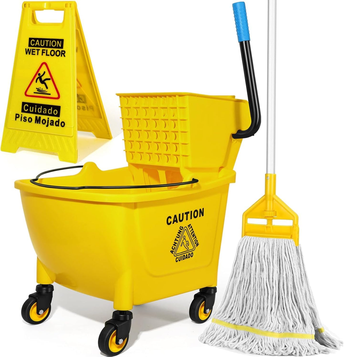 Yellow 35Qt Mop Bucket with Side Press Wringer on Wheels L41870