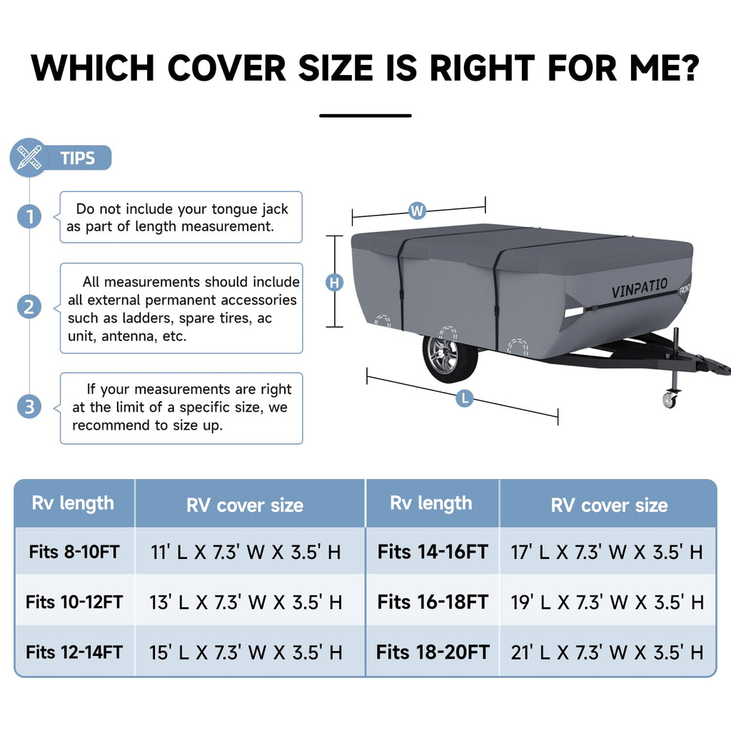 Waterproof Anti-UV Pop Up Camper Cover Fits 14'-16' Trailers L355938