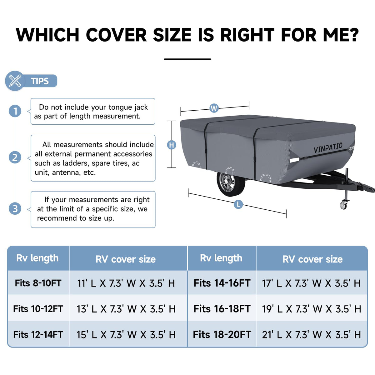 Waterproof Anti-UV Pop Up Camper Cover Fits 14'-16' Trailers L355938