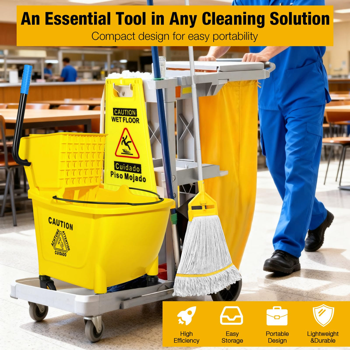 Yellow 35Qt Mop Bucket with Side Press Wringer on Wheels L41870