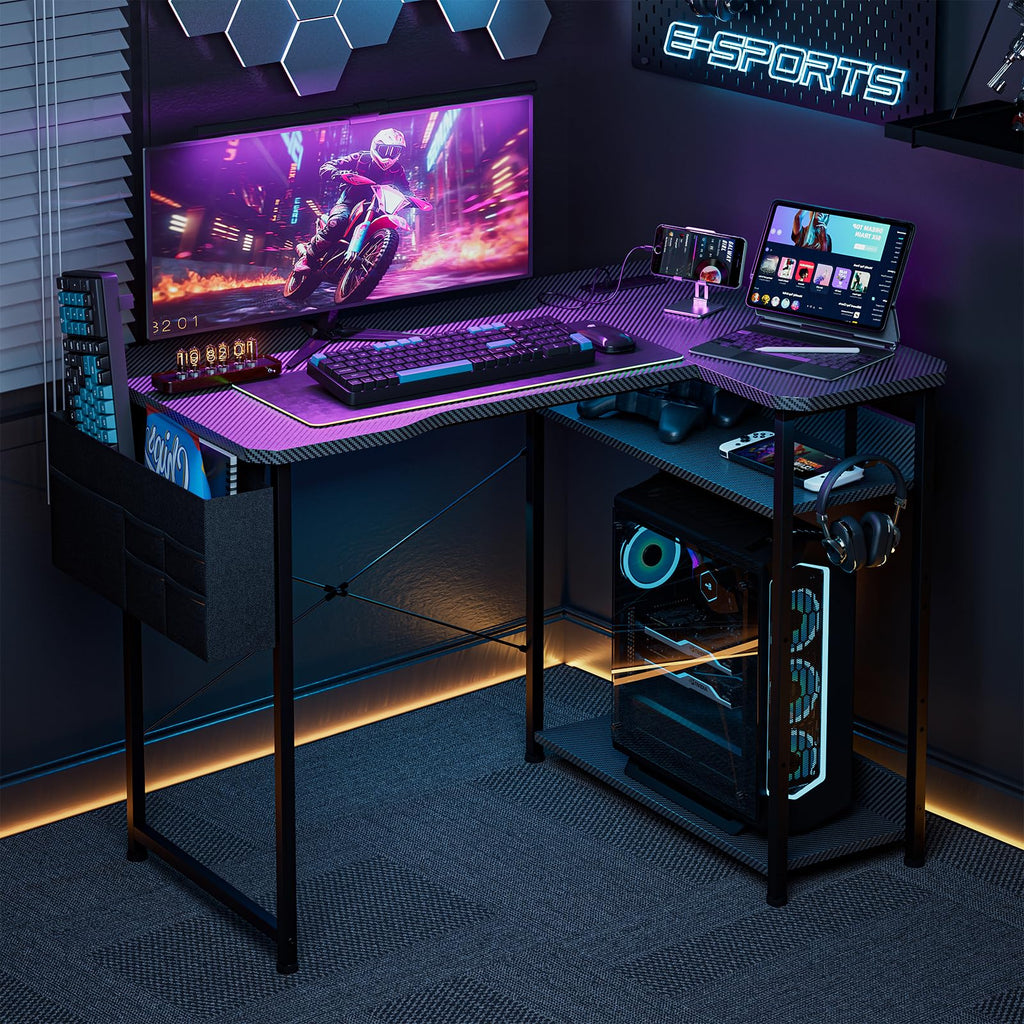 L Shaped Gaming Desk 40 Inch Black Carbon B32076