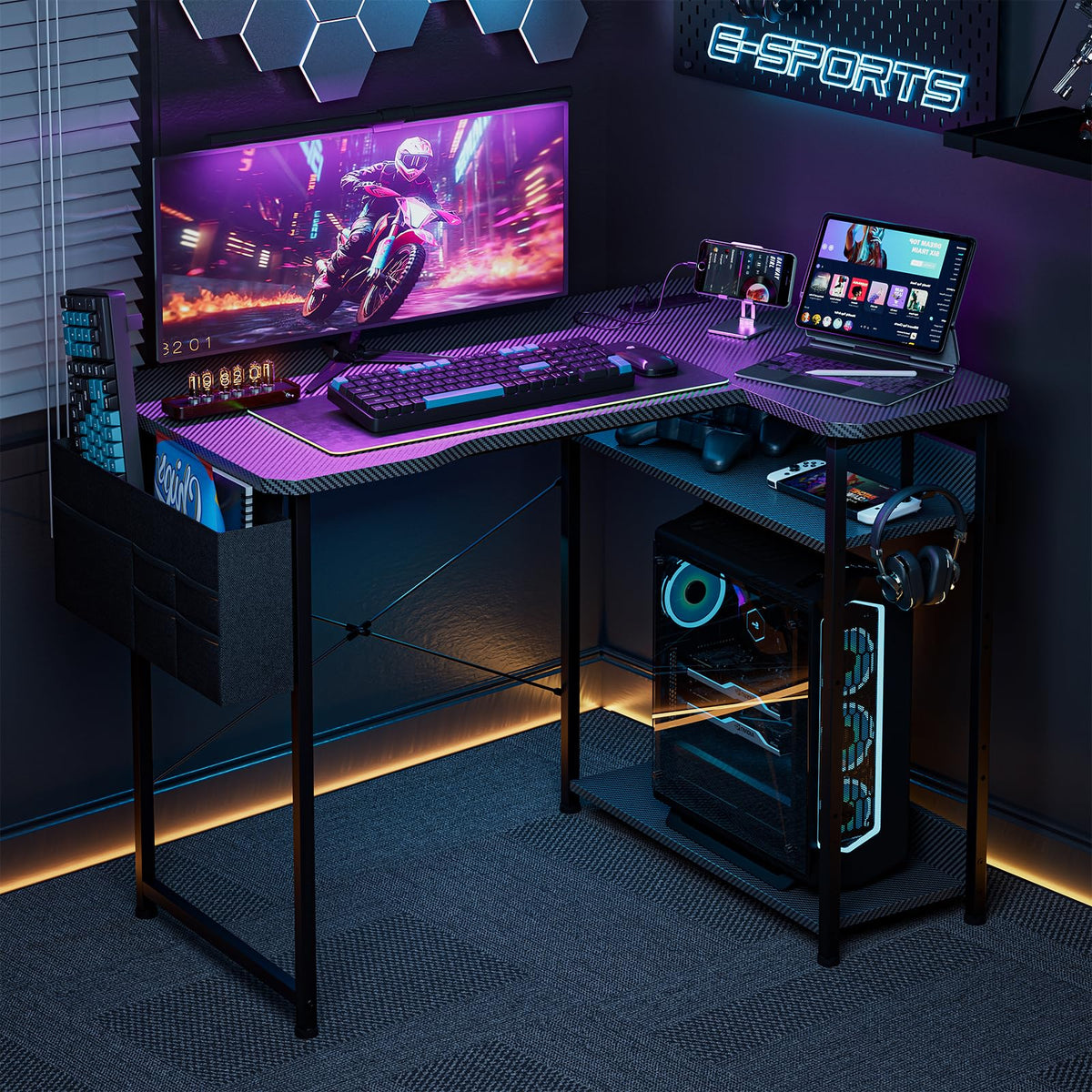 L Shaped Gaming Desk 40 Inch Black Carbon B32076