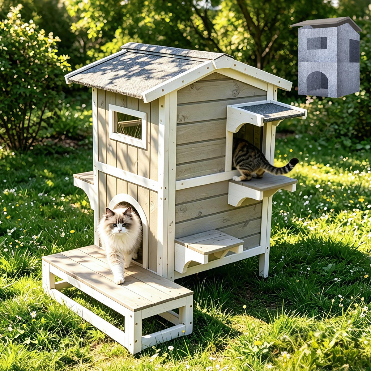 Weatherproof Wooden Outdoor Cat House I953
