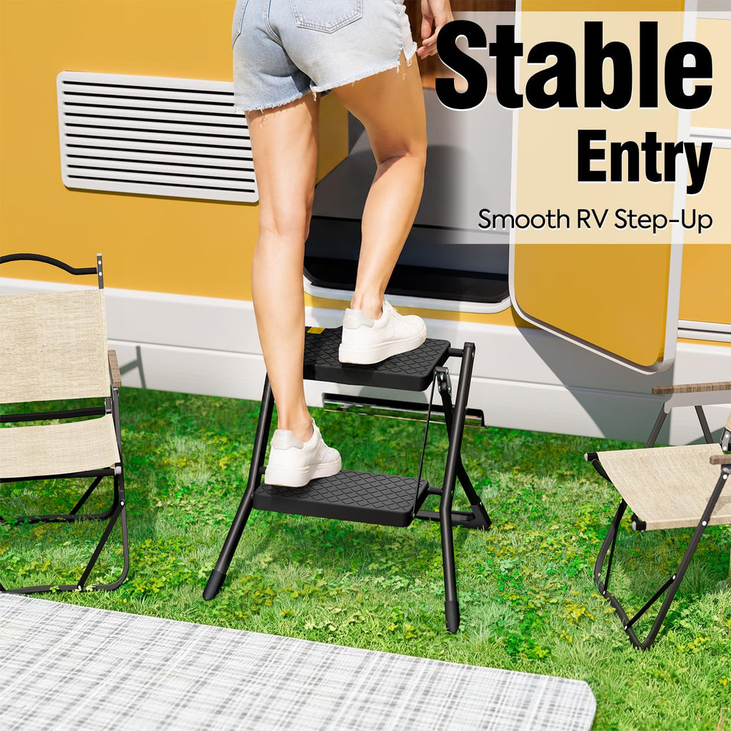 2 Step Folding Stool Ladder 330lb Cap Black H2675