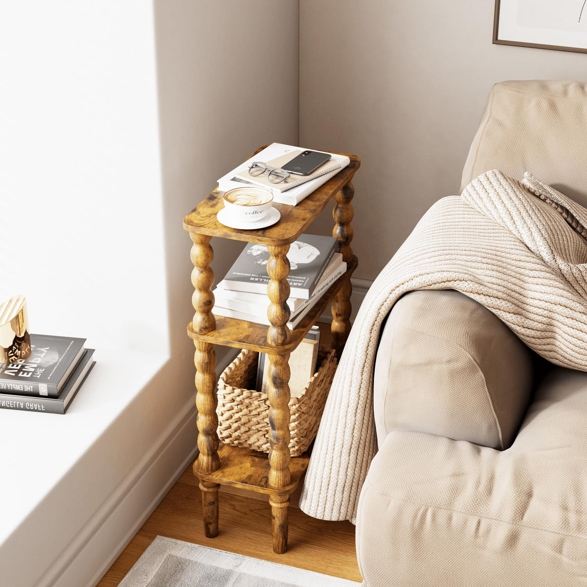 Side Table with Storage Shelf, 3-Tier Small Coffee Table J62838