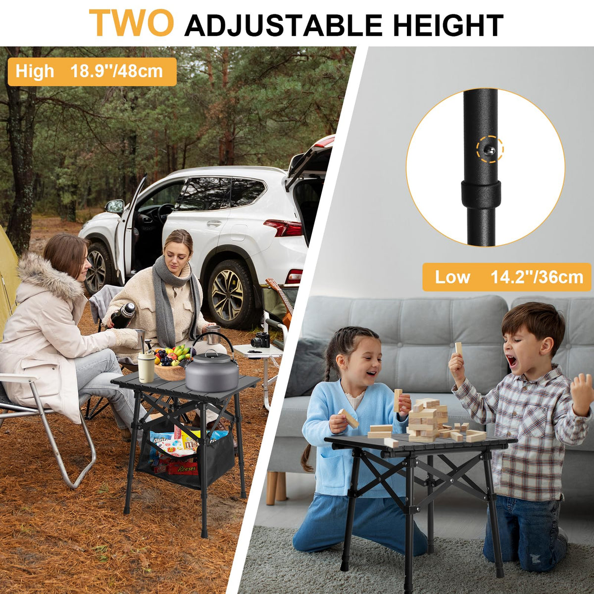 Folding Camping Side Table, Adjustable Height C90178