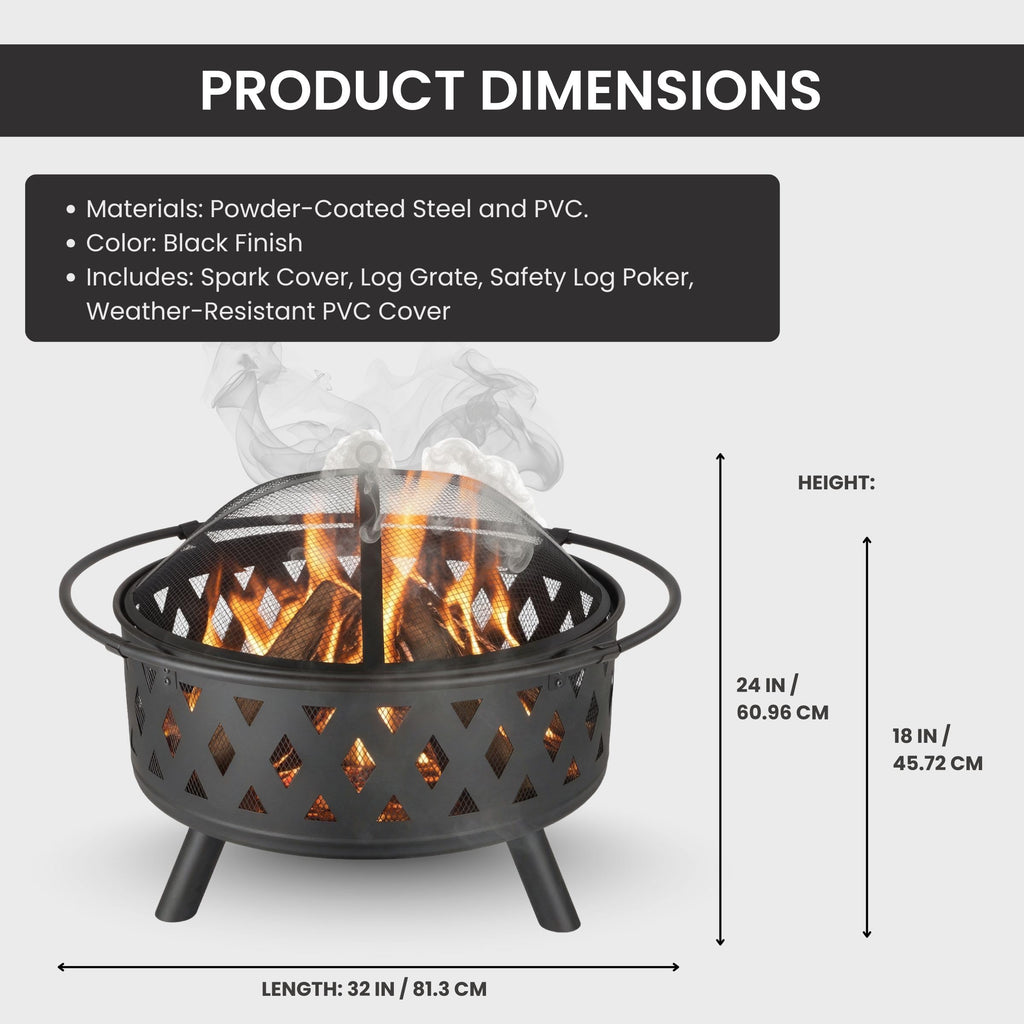Black 32-Inch Outdoor Fire Pit L30658