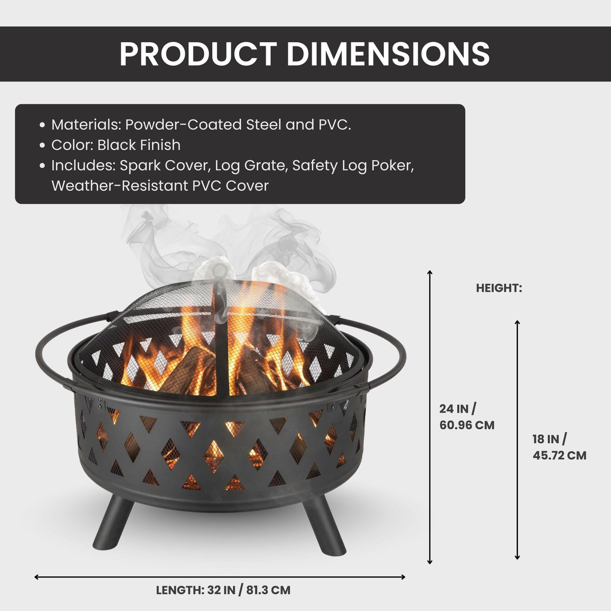 Black 32-Inch Outdoor Fire Pit L30658