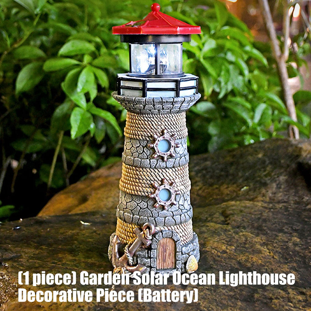 Solar Powered Resin Lighthouse Ornament L962