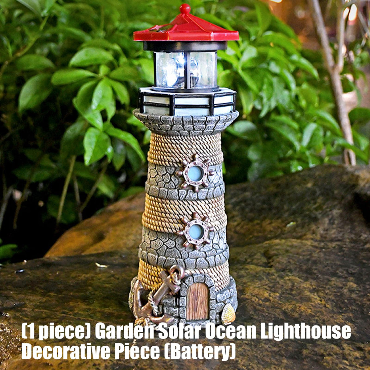 Solar Powered Resin Lighthouse Ornament L962