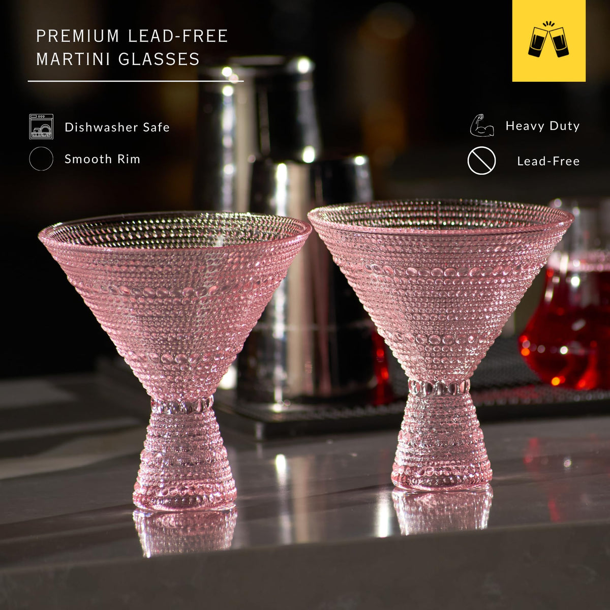 Pink & Clear 9oz Set of 6 Martini Glasses R41213