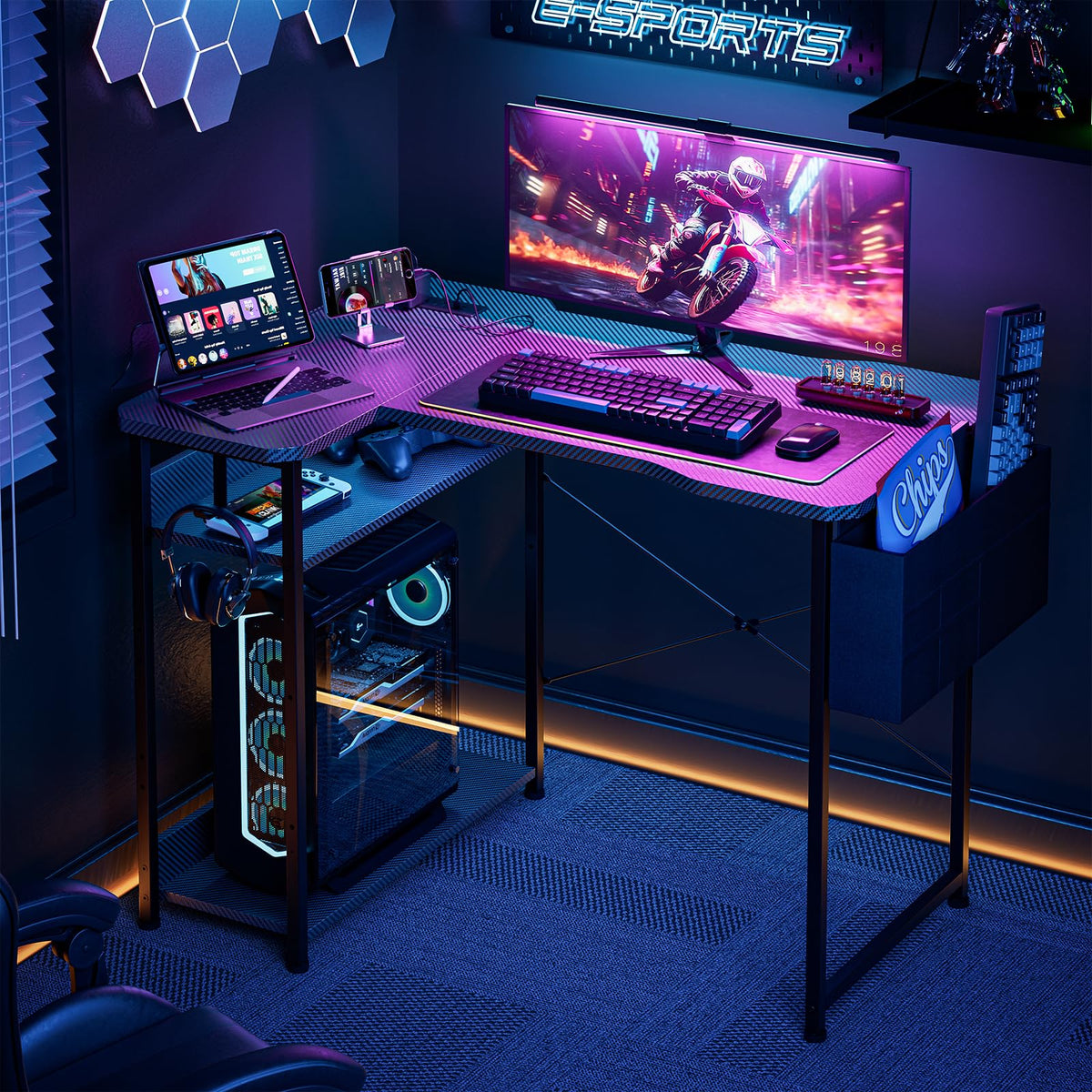 L Shaped Gaming Desk 40 Inch Black Carbon B32076