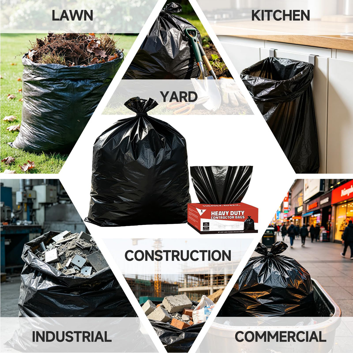 55 Gallon 2 Mil Black Heavy Duty Trash Bags, 20 Count U2331