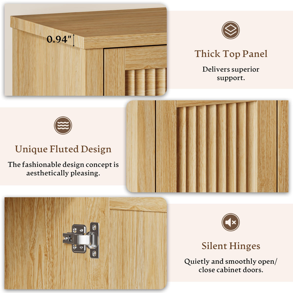 Fluted Buffet Sideboard Cabinet with Drawers L350470