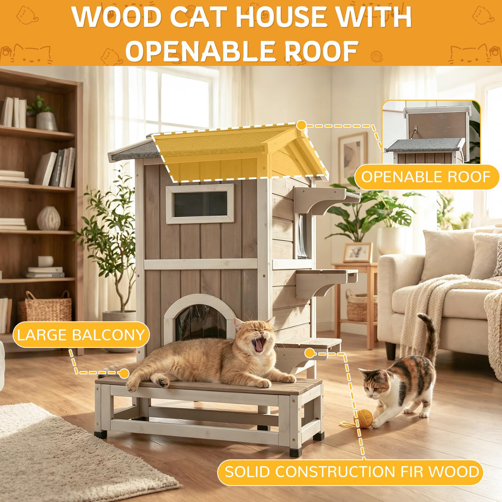Weatherproof Wooden Outdoor Cat House I953