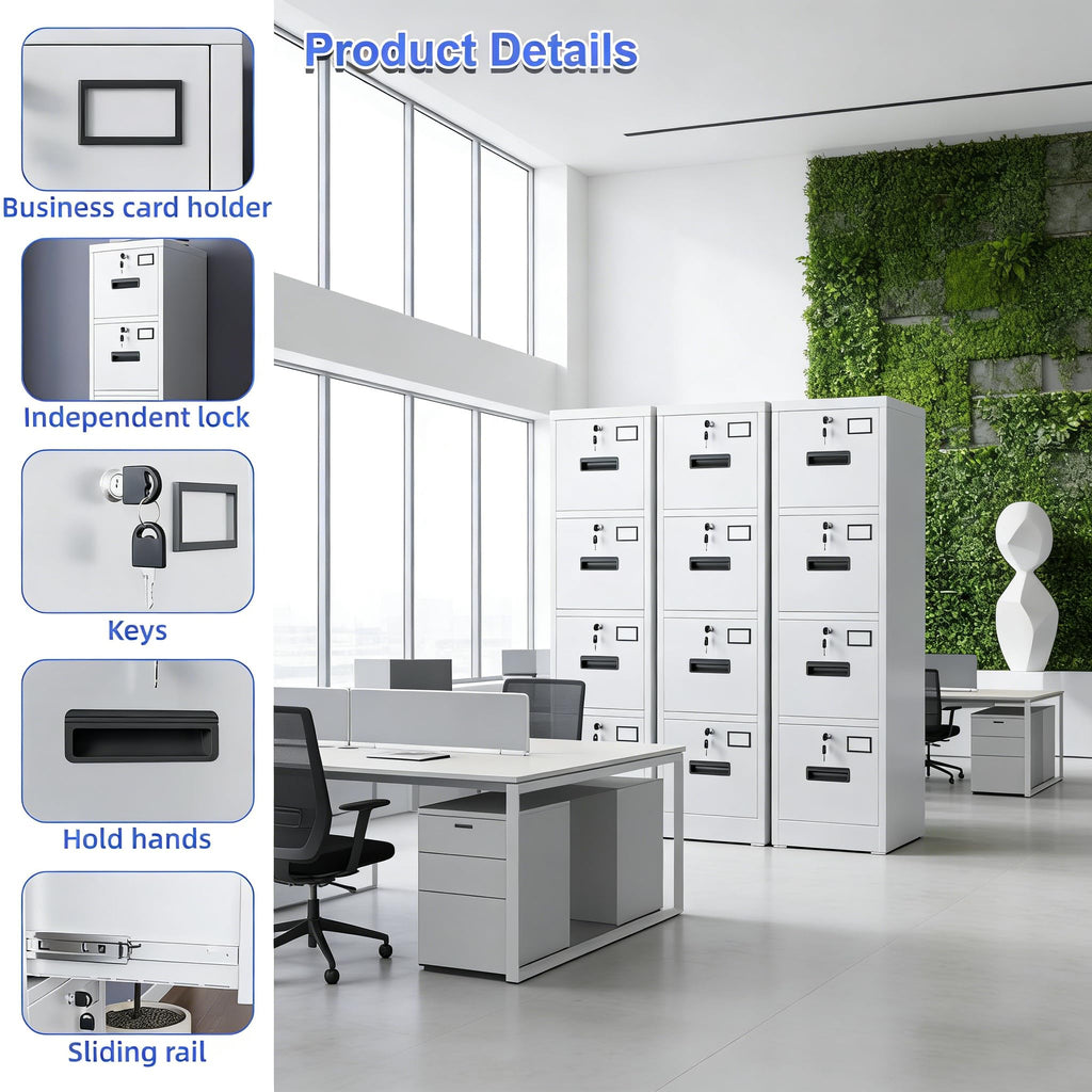 4 Drawer White Metal File Cabinet M800