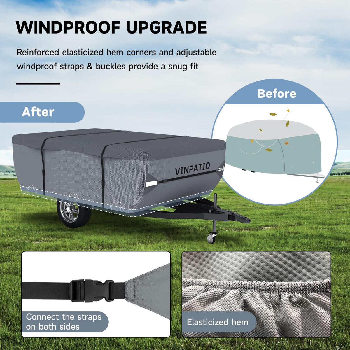 Waterproof Anti-UV Pop Up Camper Cover Fits 14'-16' Trailers L355938