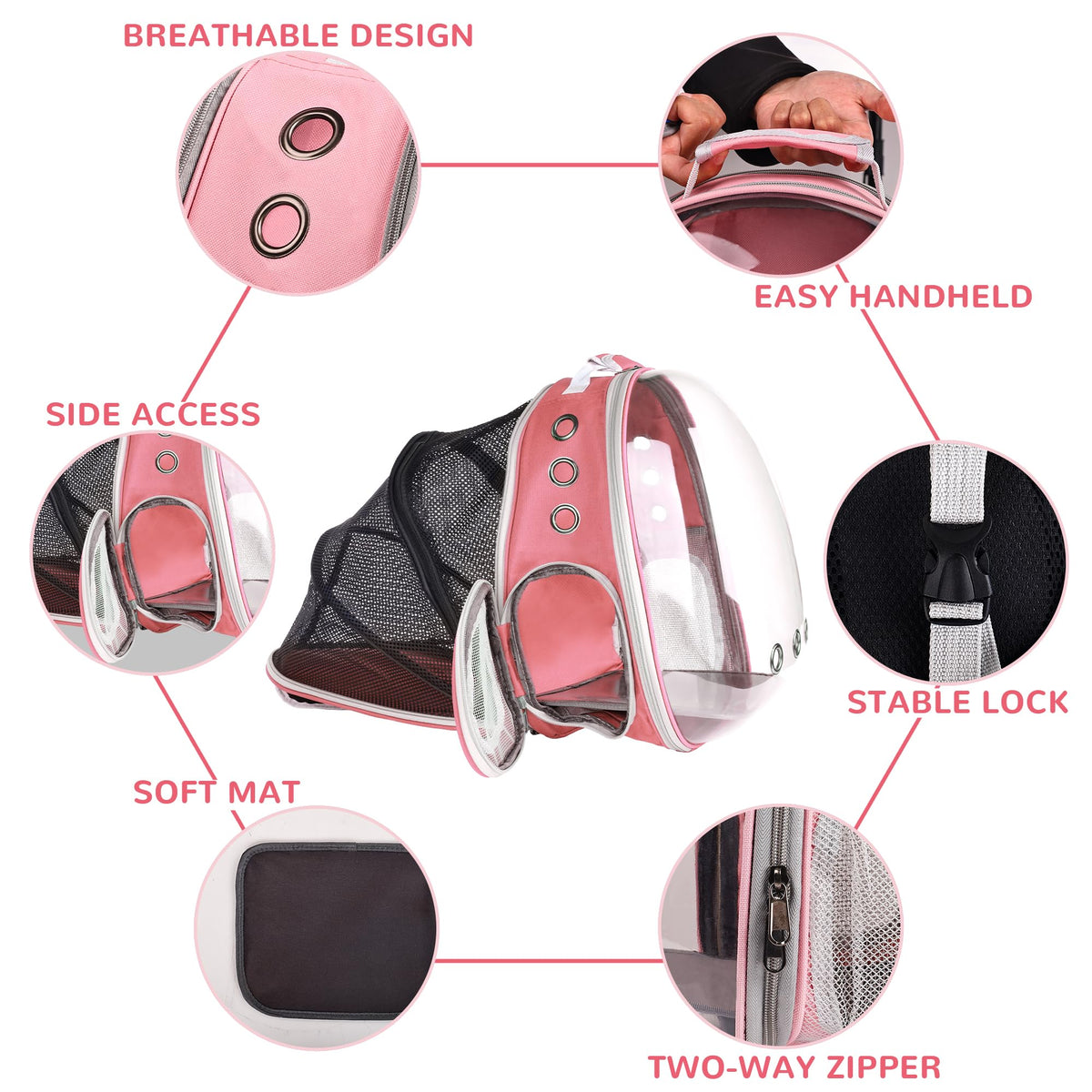 Expandable Pet Backpack Carrier for Under 15 lbs (Pink) B748505