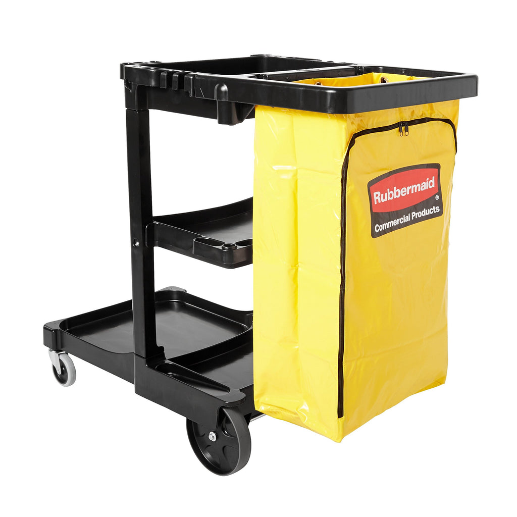 3-Shelf Wheeled Cleaning Cart with Yellow Vinyl Bag X73846