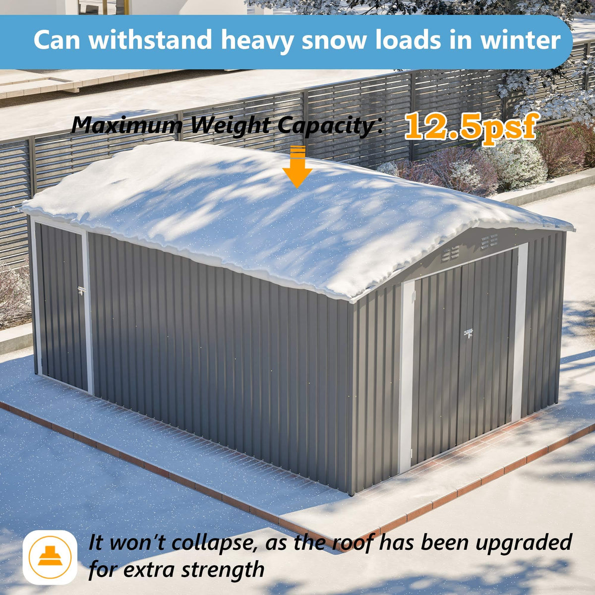 10x14 FT Waterproof Metal Storage Shed with 3 Lockable Doors D741