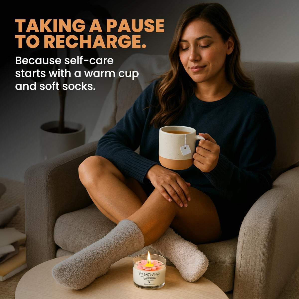 Ceramic Mug Socks Candle Tea Gift Set J2508