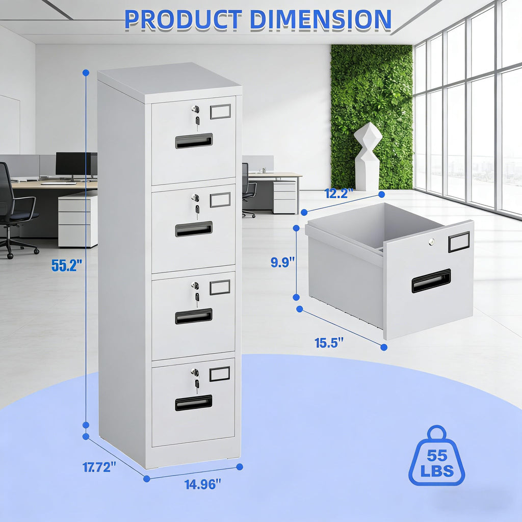 4 Drawer White Metal File Cabinet M800