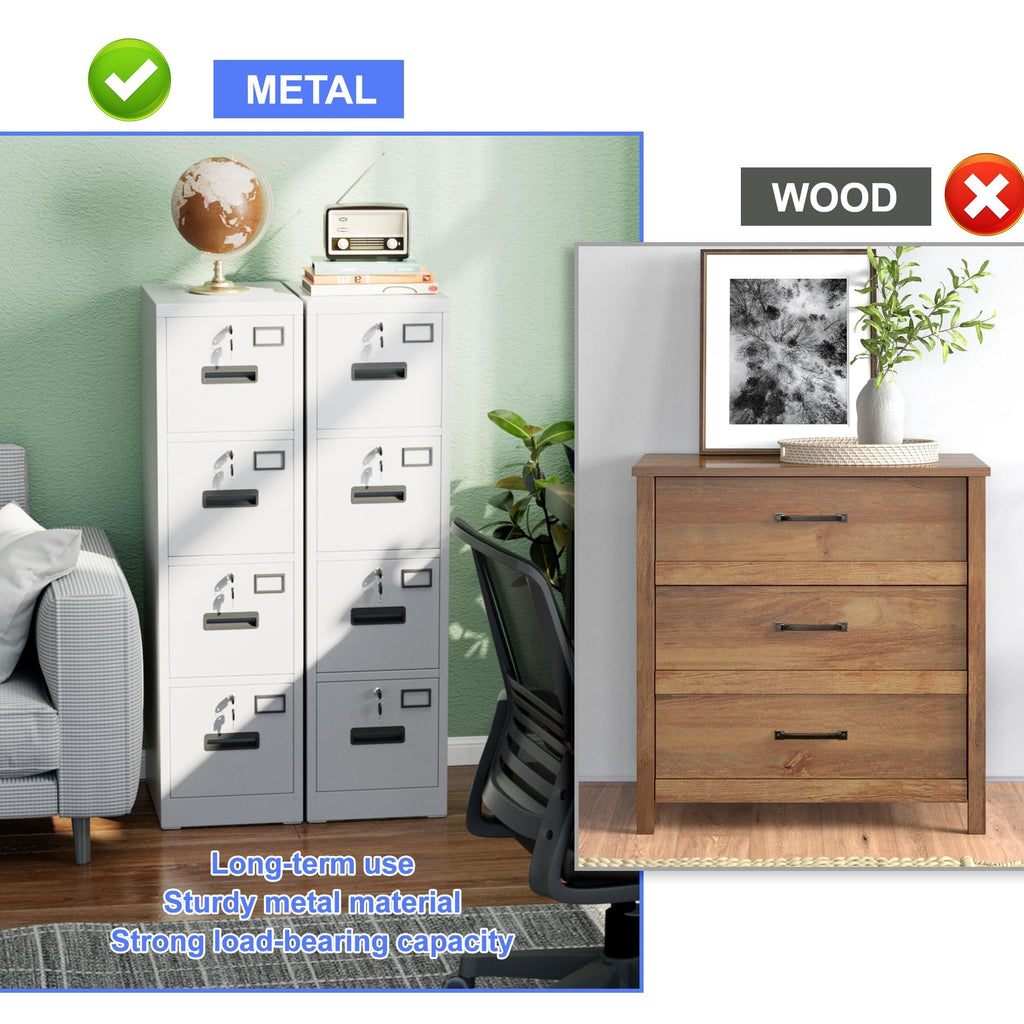 4 Drawer White Metal File Cabinet M800
