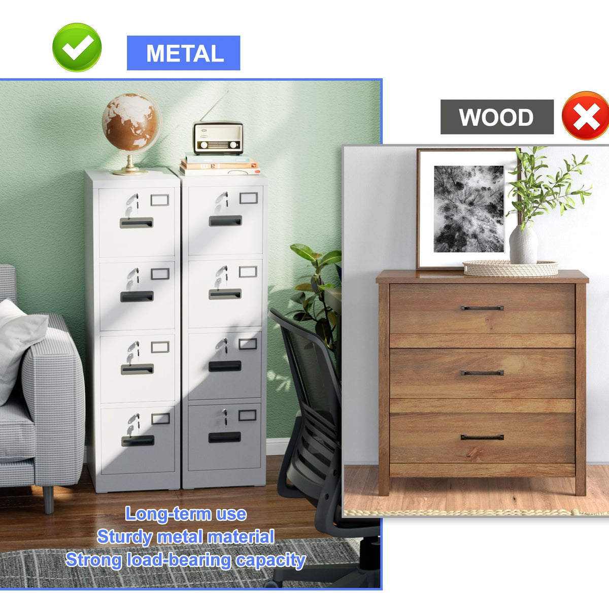 4 Drawer White Metal File Cabinet M800