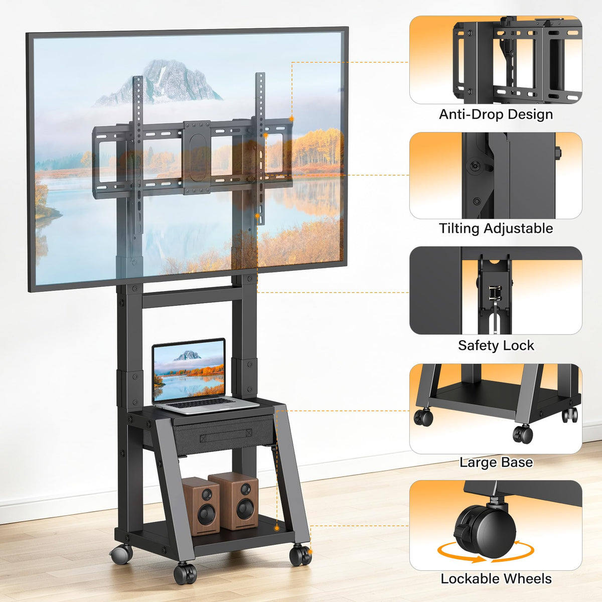Heavy Duty TV Cart on Wheels with Drawer R964