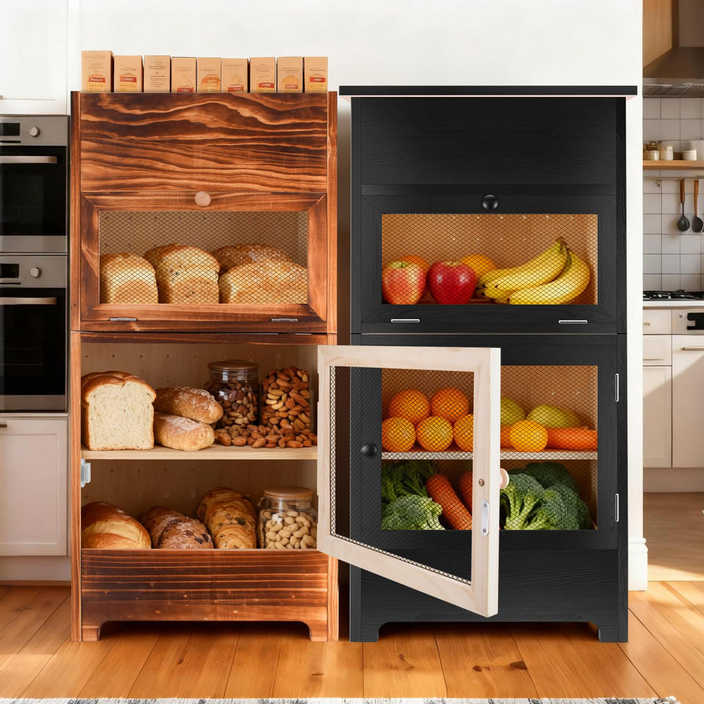 Black Stackable Wooden Potato Onion Storage Bin with Lid E373