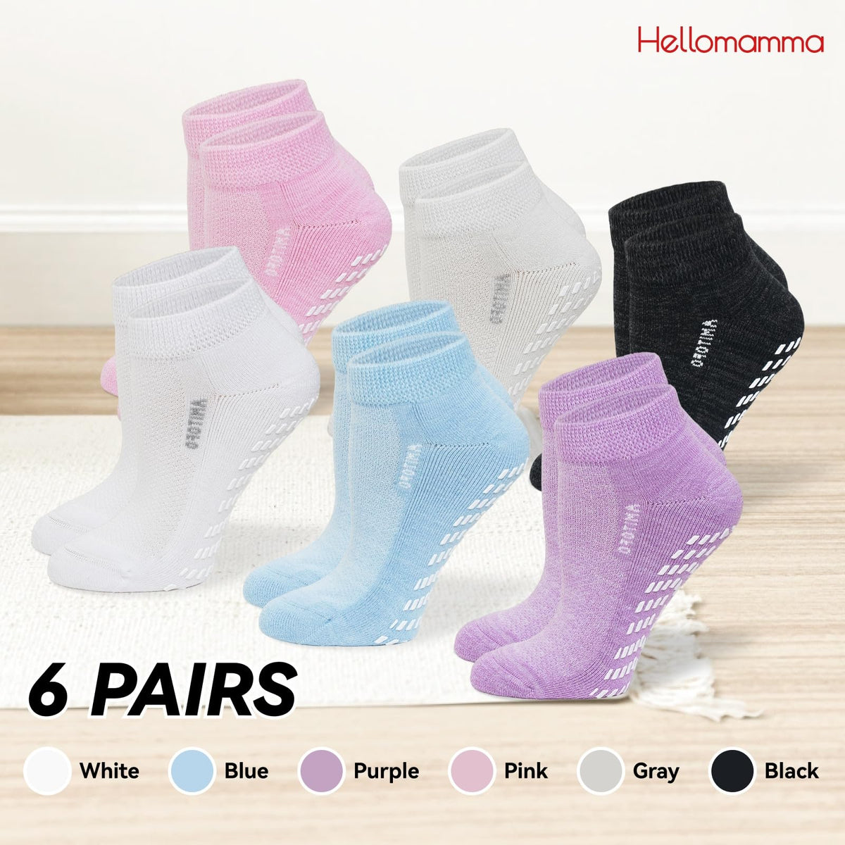 Diabetic Non-Slip Wide Cuff Bamboo Viscose Ankle Socks 6 pairs B6538