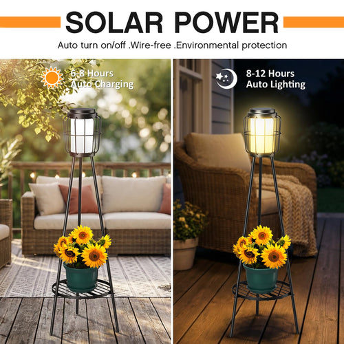 2 Pack Waterproof Solar Floor Lamp & Metal Planter Holder K486