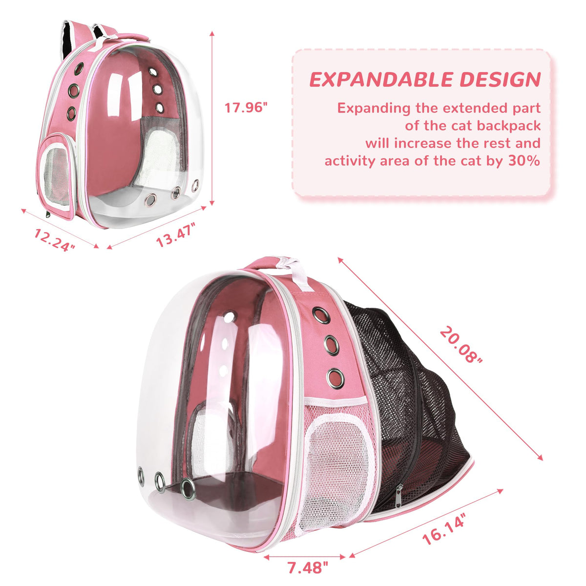 Expandable Pet Backpack Carrier for Under 15 lbs (Pink) B748505