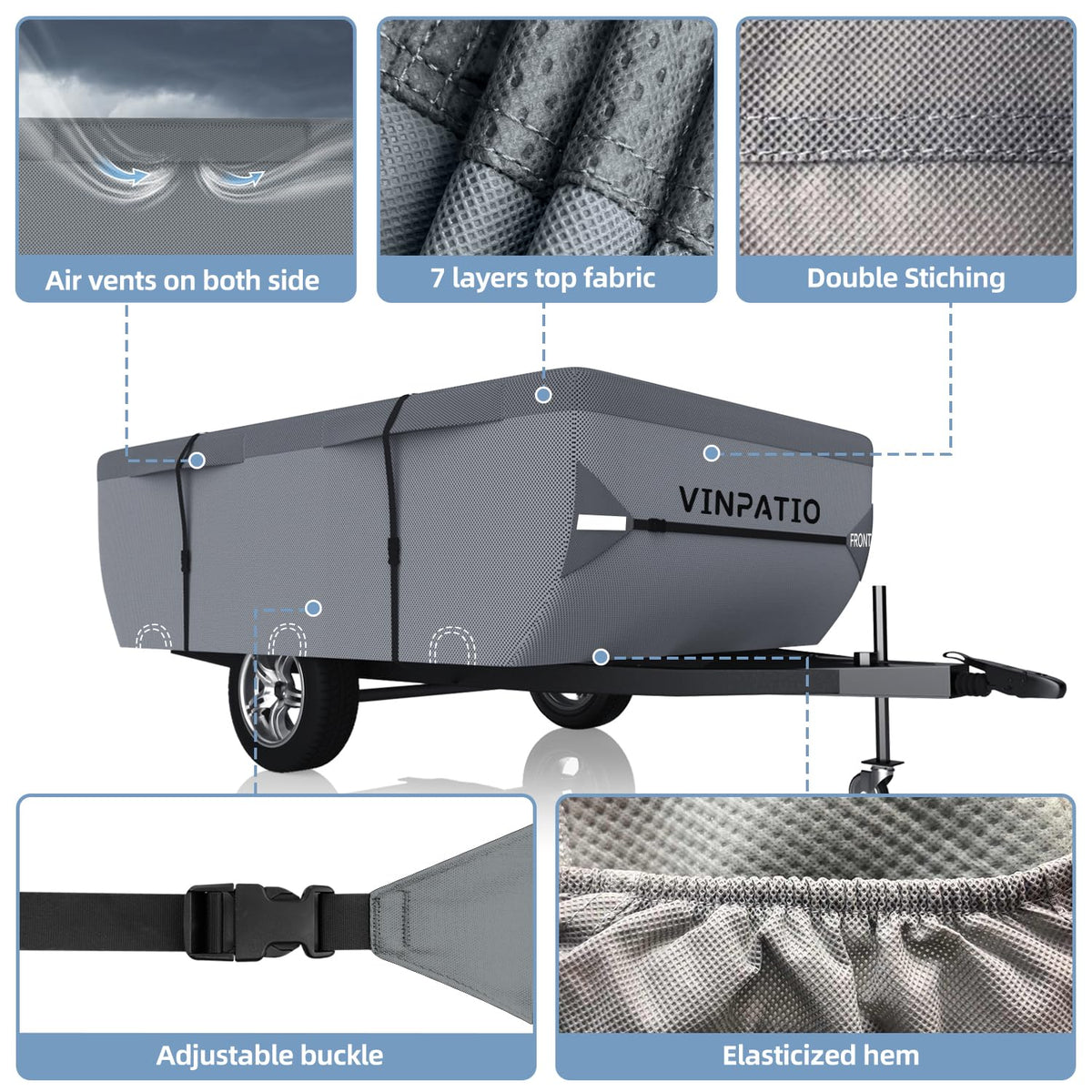 Waterproof Anti-UV Pop Up Camper Cover Fits 14'-16' Trailers L355938