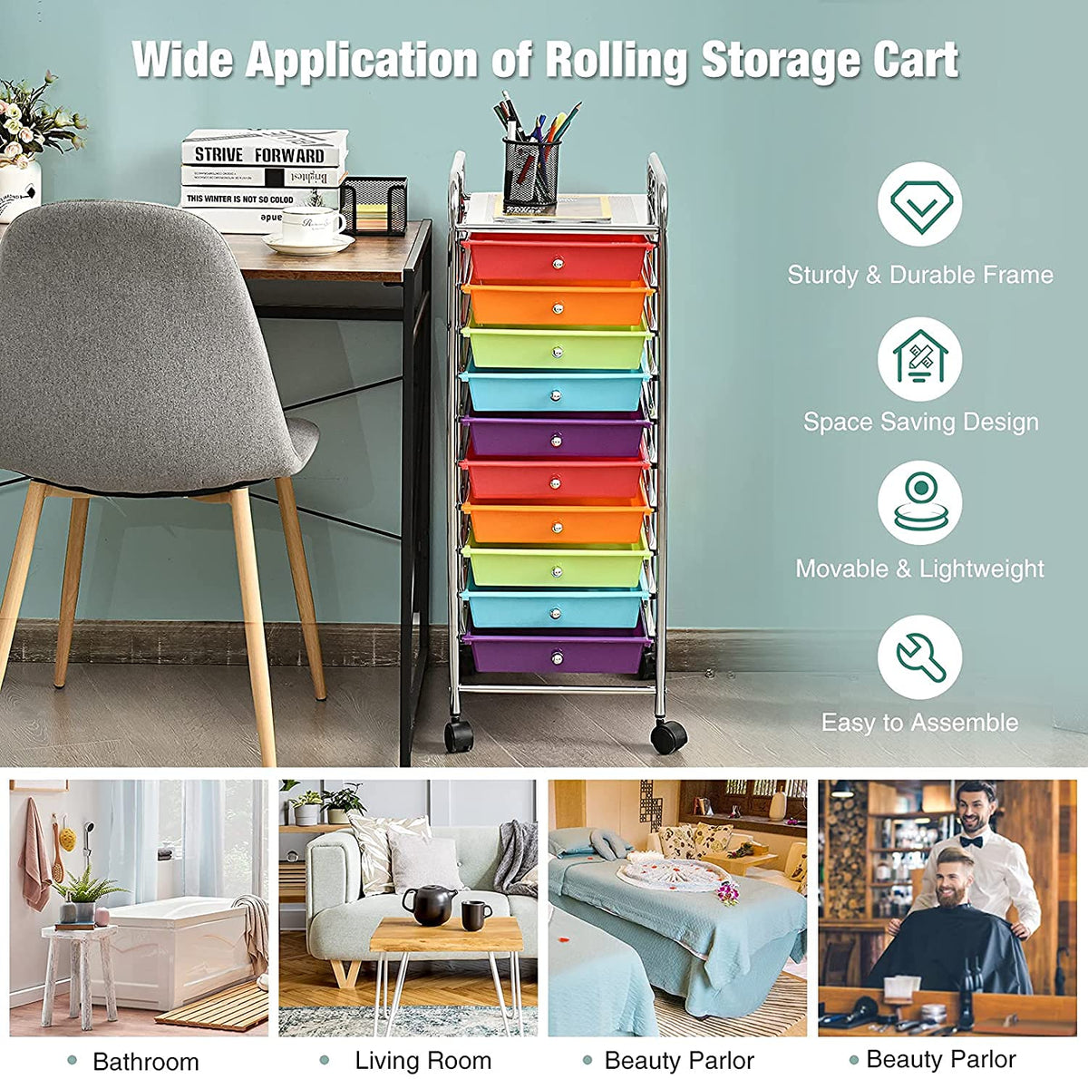 10 Drawer Rolling Storage Organizer Cart V68723