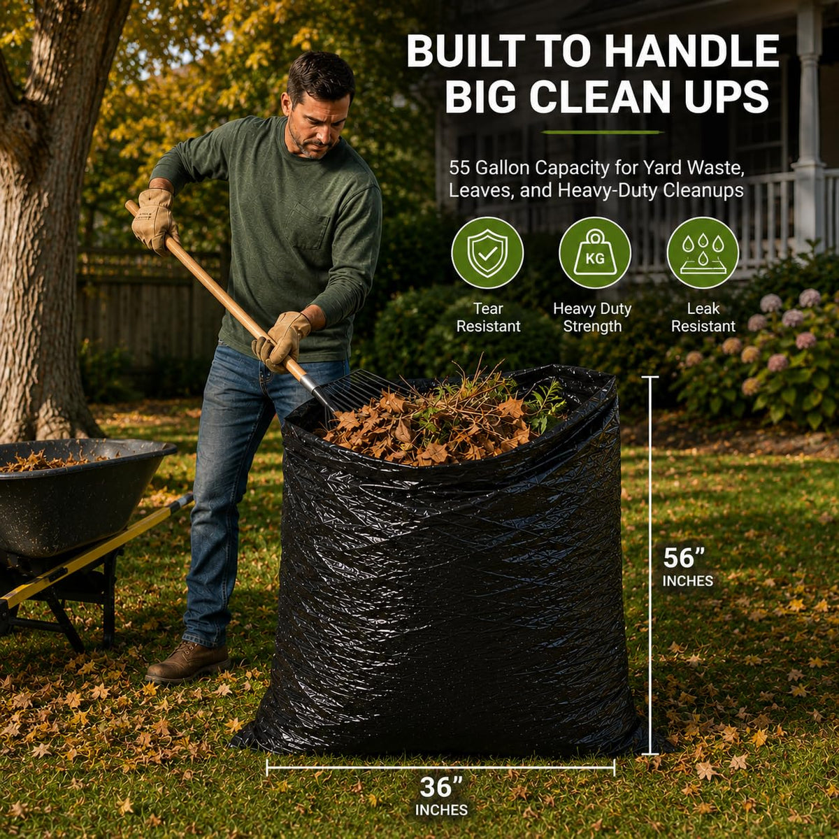 55 Gallon 2 Mil Black Heavy Duty Trash Bags, 20 Count U2331