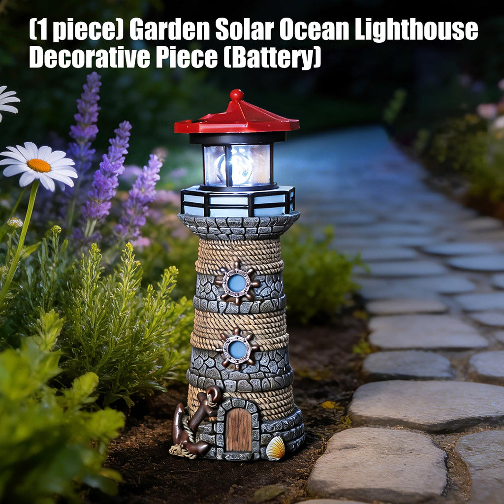 Solar Powered Resin Lighthouse Ornament L962