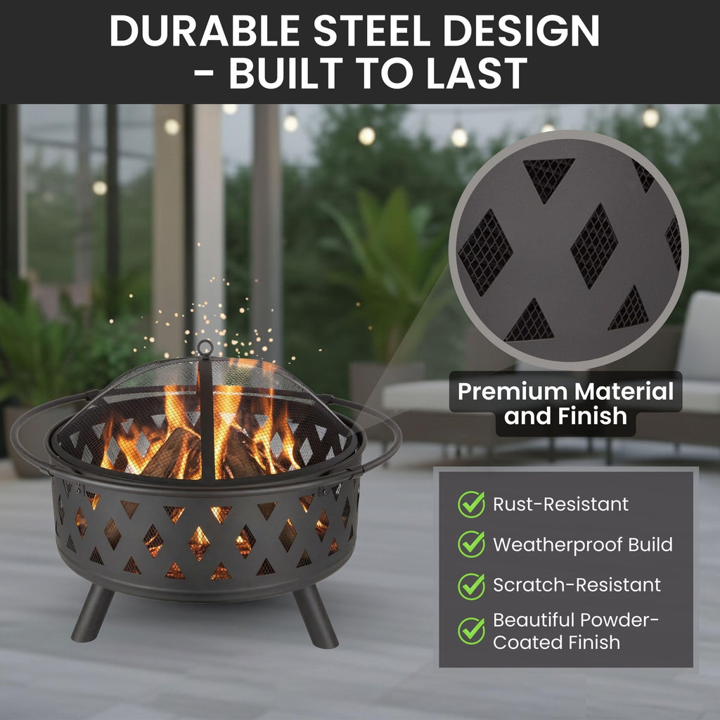 Black 32-Inch Outdoor Fire Pit L30658