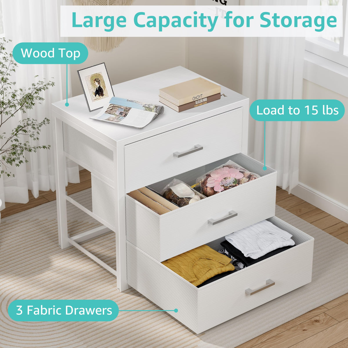 White 3 Drawer Dresser J4729