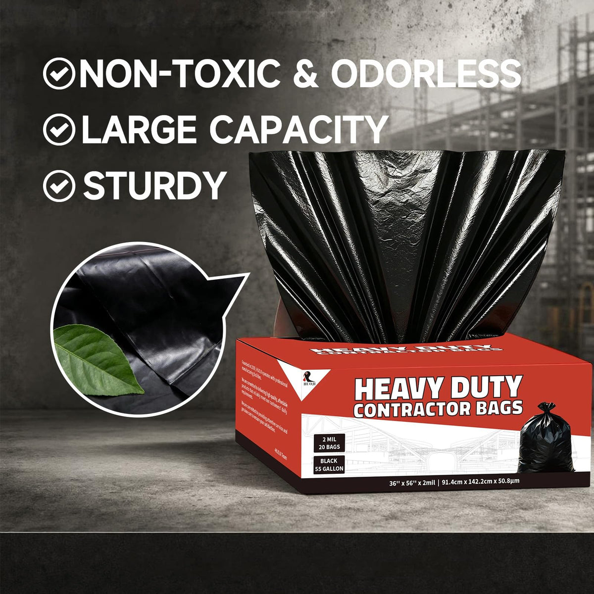 55 Gallon 2 Mil Black Heavy Duty Trash Bags, 20 Count U2331