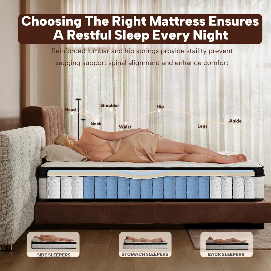 Full Size 12 Inch Memory Foam Pocket Spring Medium Firm Mattress B9801