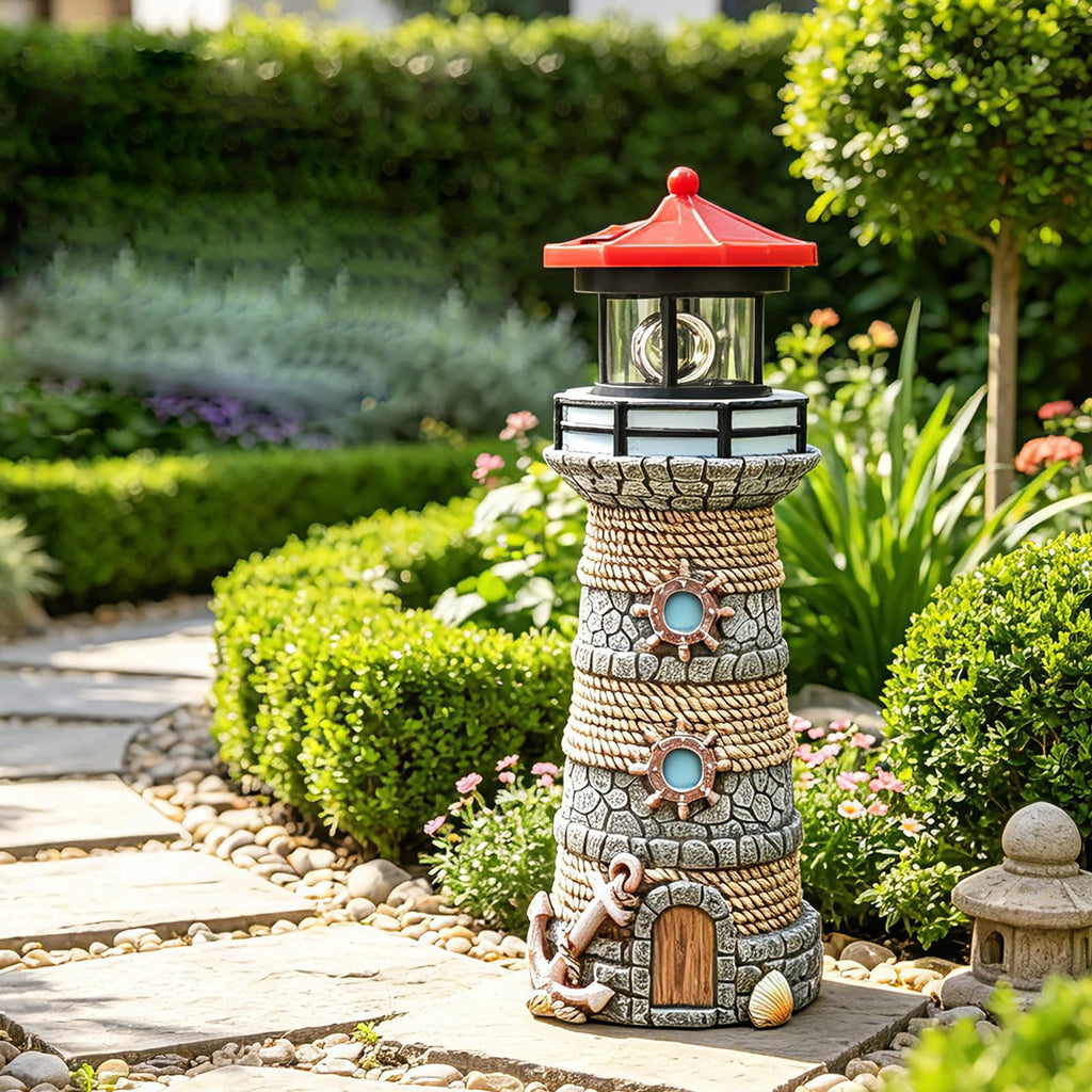 Solar Powered Resin Lighthouse Ornament L962