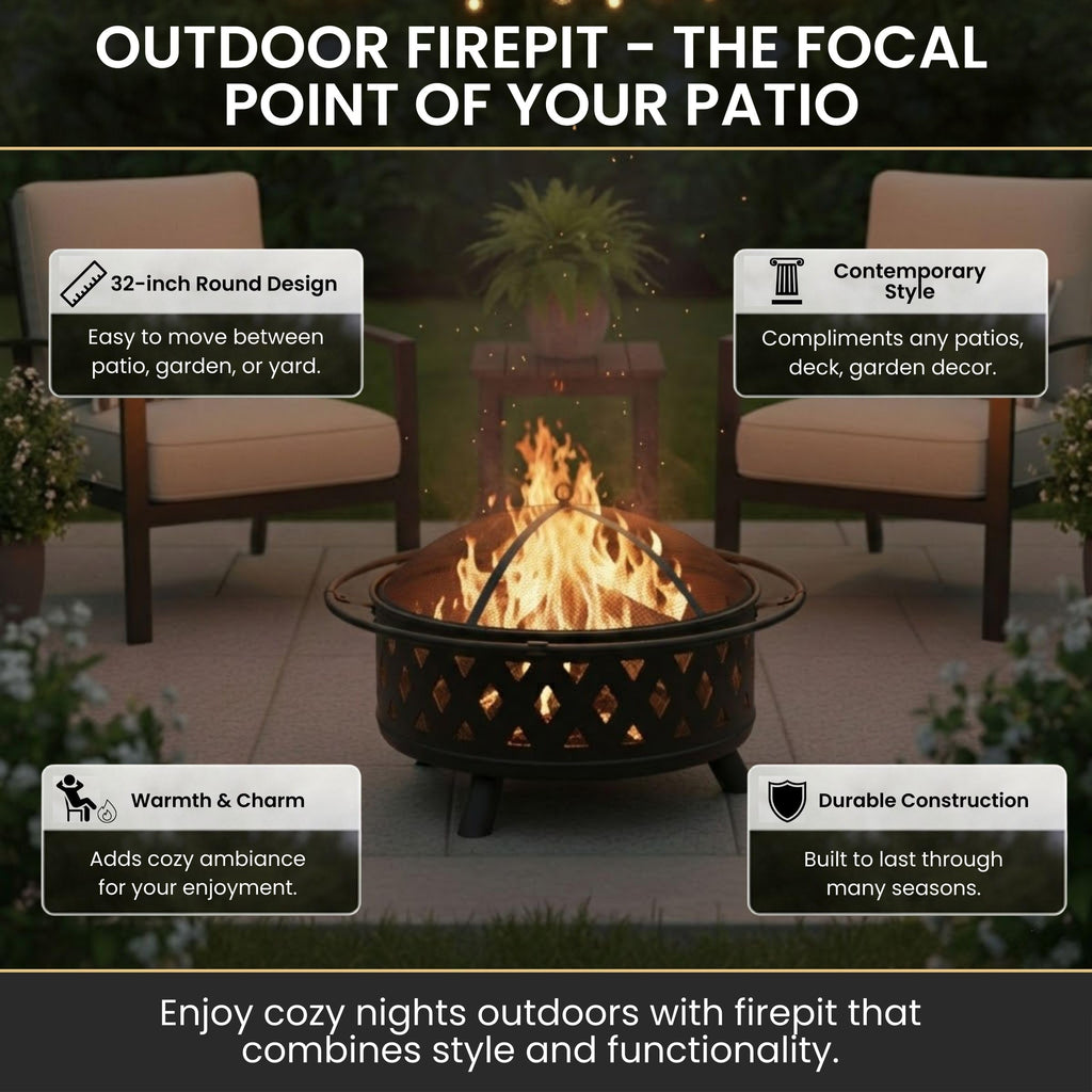 Black 32-Inch Outdoor Fire Pit L30658