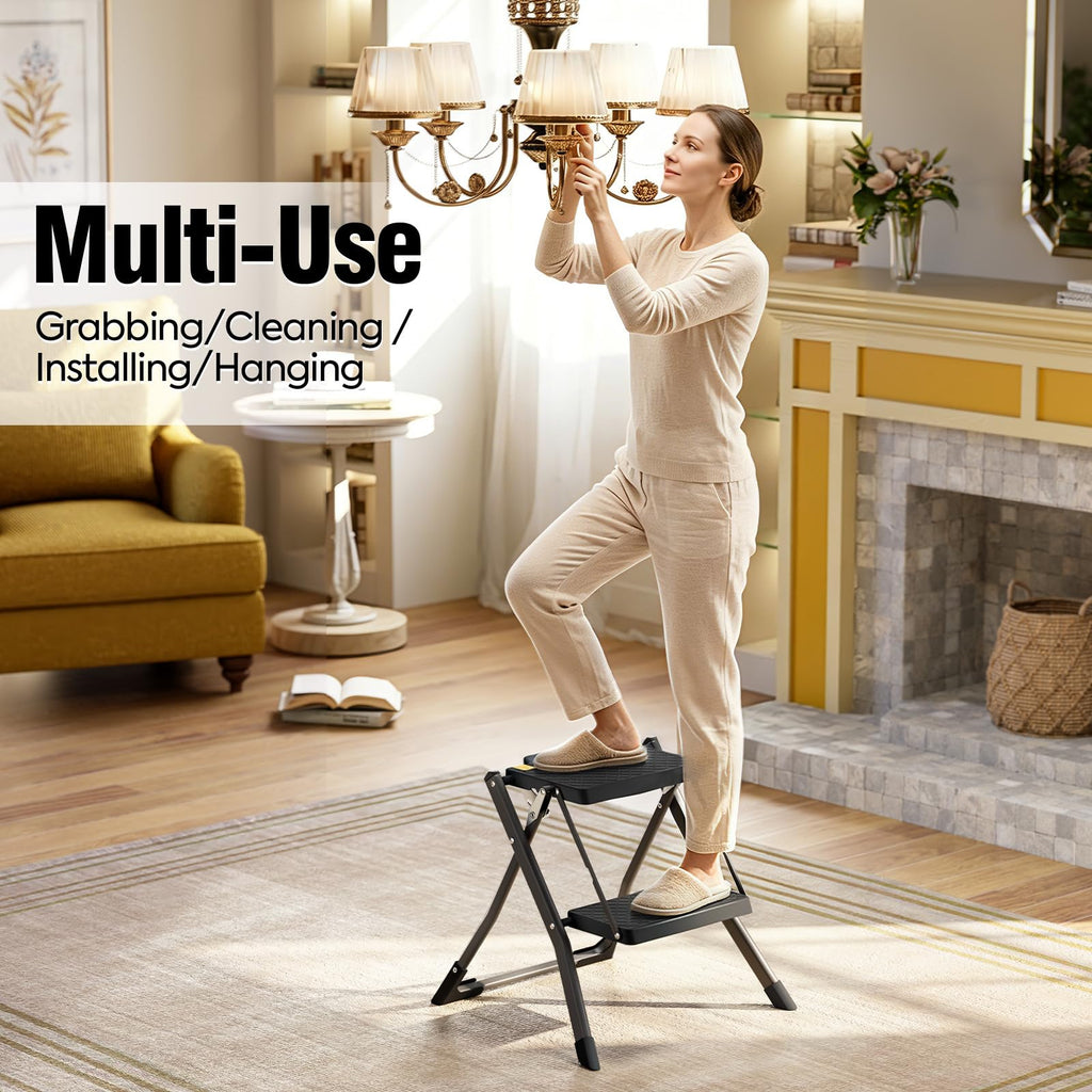 2 Step Folding Stool Ladder 330lb Cap Black H2675